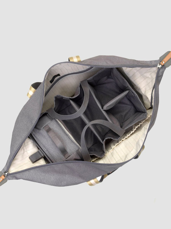 Storksak Duffle Bag Grey l Open showing storage