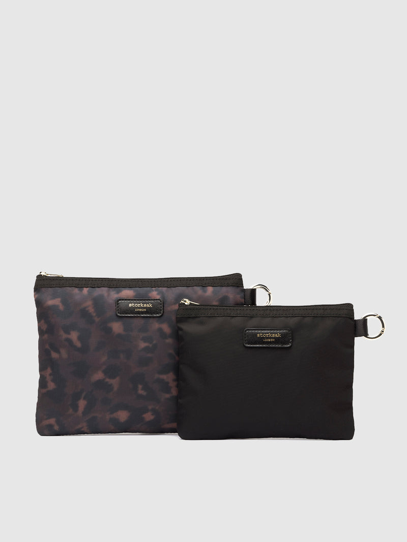 Parent pouch set black & leopard | front view