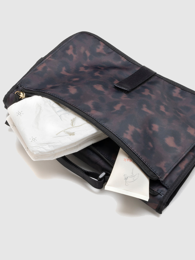 Storksak Change Station Leopard | back zipped pocket from nappies and creams