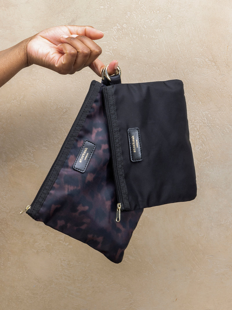 Parent pouch set black & leopard | pouches held by metal rings