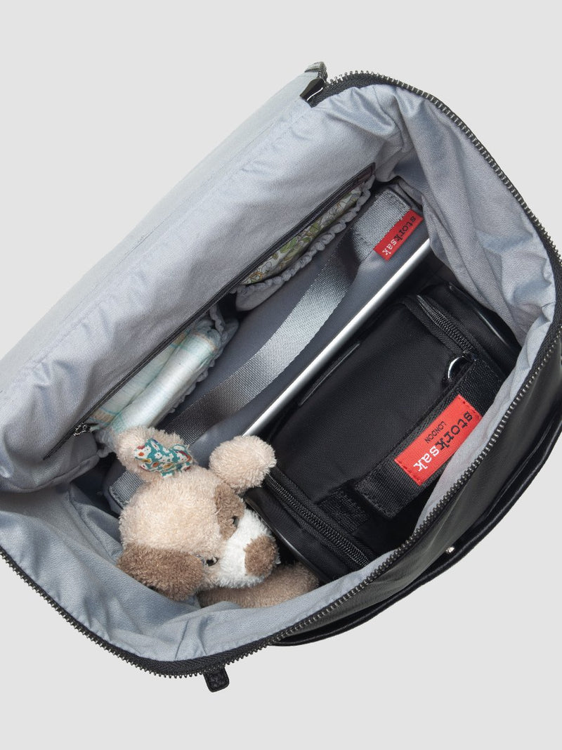 Storksak Alyssa | convertible Changing bag Backpack | Leather Baby Bag | Black diaper Bag with spacious internal and large capacity