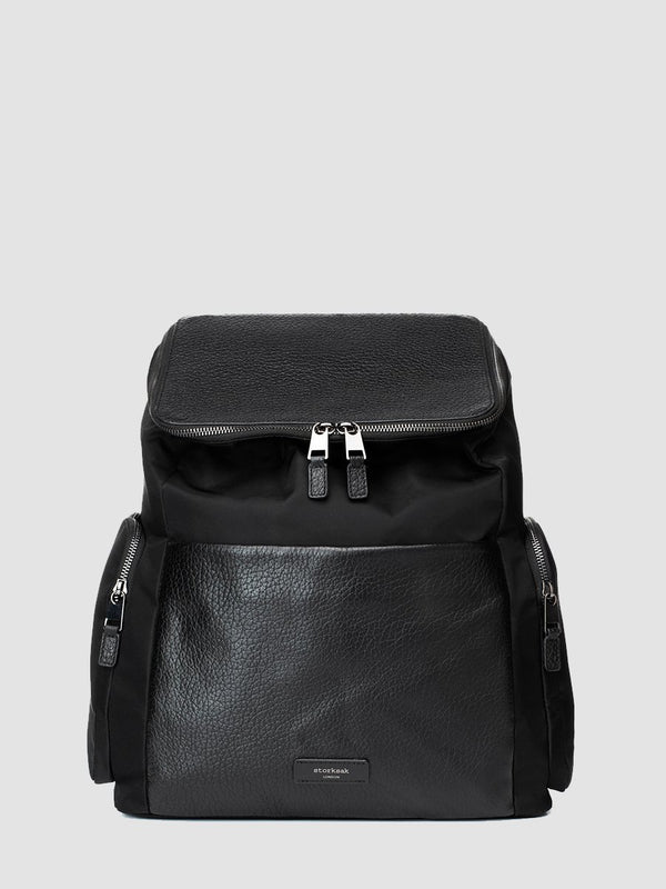 Storksak Alyssa | convertible Changing bag Backpack | Leather Baby Bag | Black diaper Bag with Gunmetal Zips