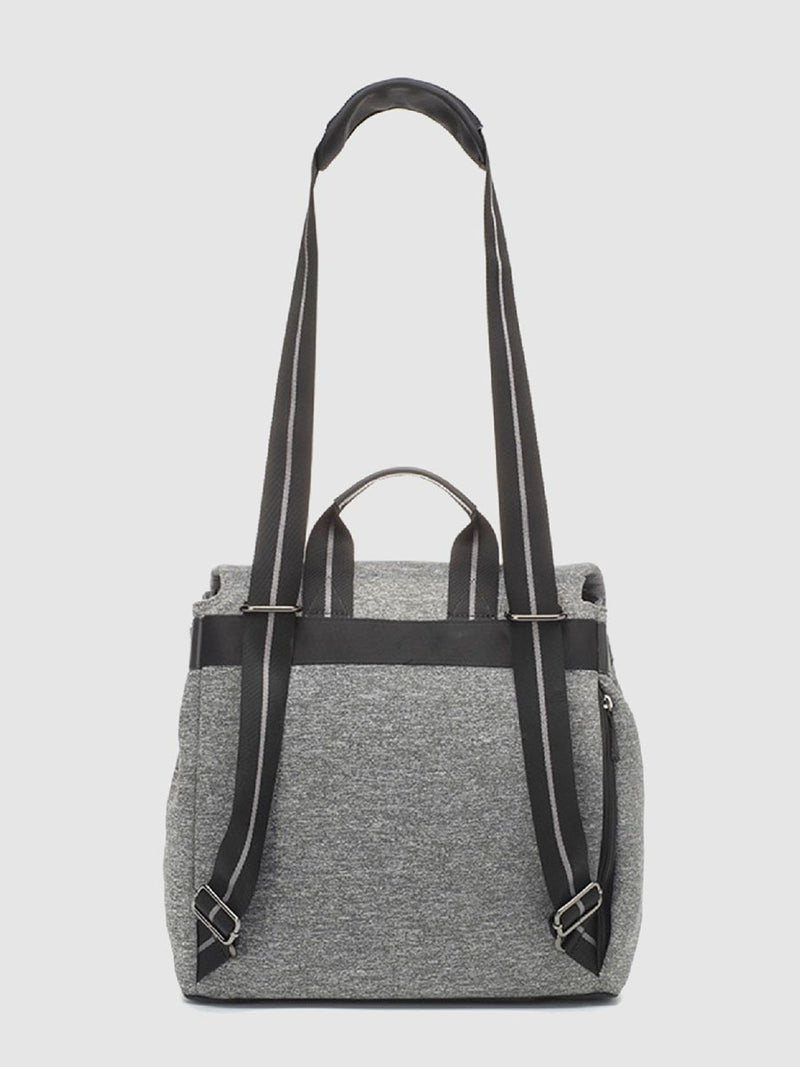 storksak st james scuba grey marl, convertible changing bag, back view with straps as shoulder bag