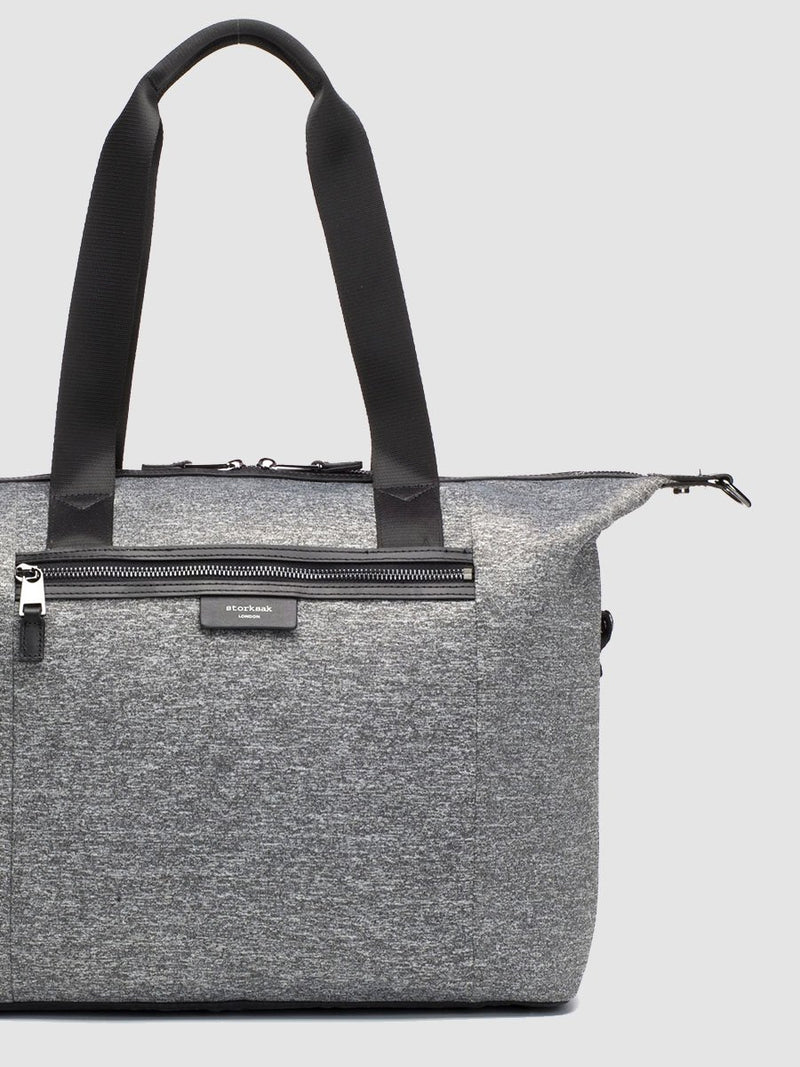 storksak stevie luxe scuba grey marl, changing bag, side tabs up to create tote shape