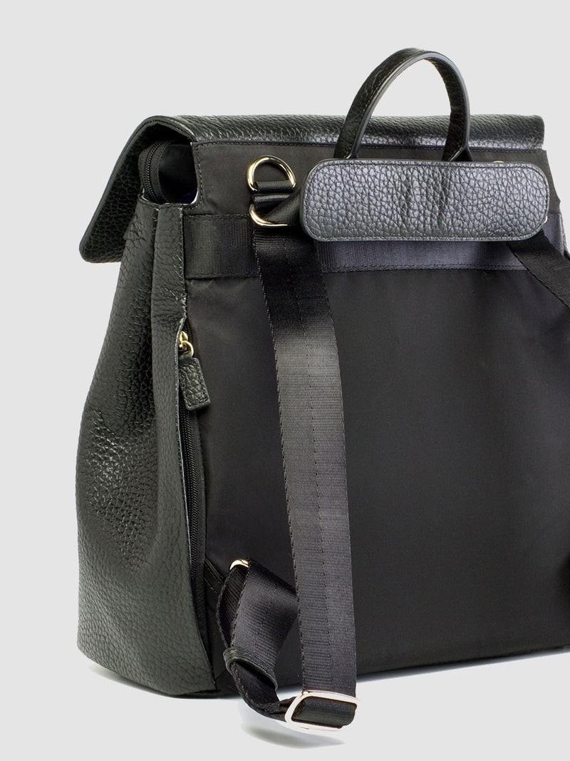 storksak st james leather black, luxury convertible changing bag, back view showing straps as backpack