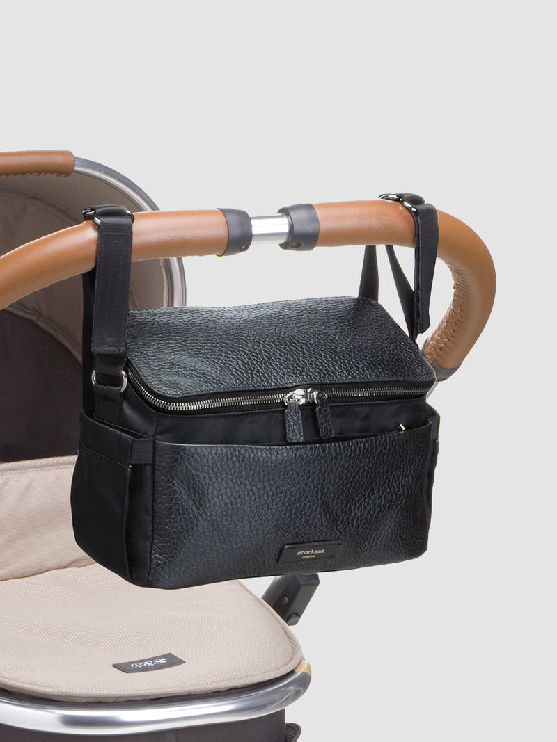storksak alyssa stroller bag black & gunmetal bag attached to pram 