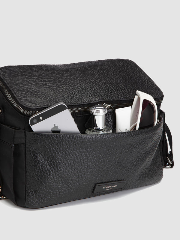 storksak alyssa stroller bag black & gunmetal front pocket with mum stuff inside